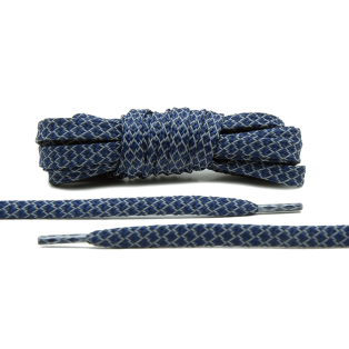 LACE LAB Reflective FLAT 1.0 Laces 7mm Navy Blue - Płaskie granatowe sznurówki do butów