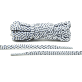 LACE LAB Reflective FLAT 1.0 Laces 7mm White - Płaskie białe sznurówki do butów