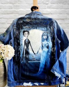Prezent ślubny - malowana katana jeansowa, farby do denimu