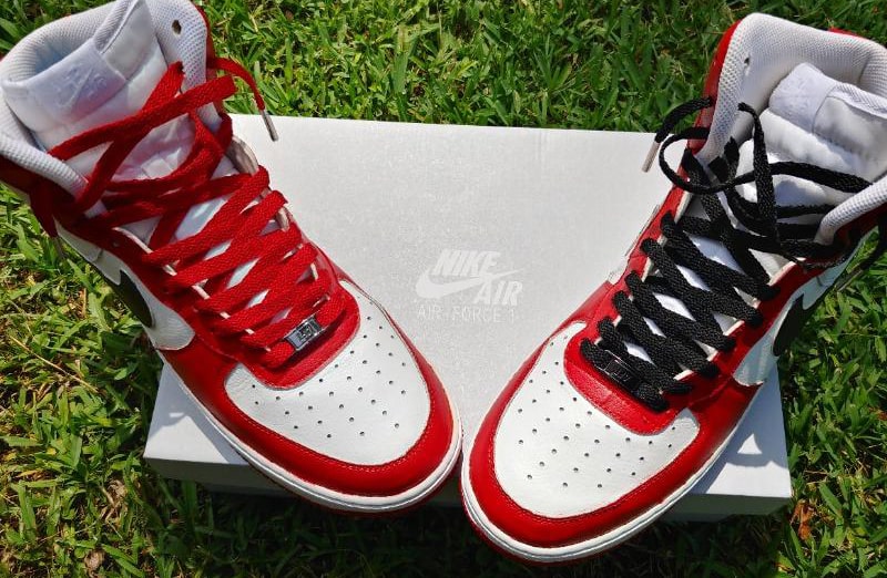 Czerwone płaskie sznurowadła, sznurówki, sznury do sneakersów, kicksów, Nike, JORDAN, Adidas. Customizacja butów Lace Lab.