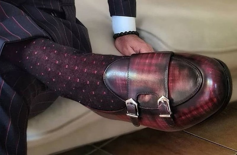 Skarpety, skarpetki, podkolanówki Pindot do garnituru - Czerń, czerwień, idealne na prezent