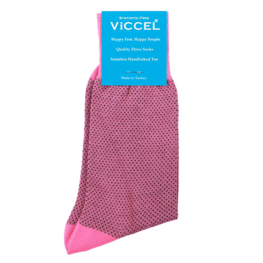 różowe bawełniane skarpety męskie w czarne kropki viccel socks mesh dots pink black