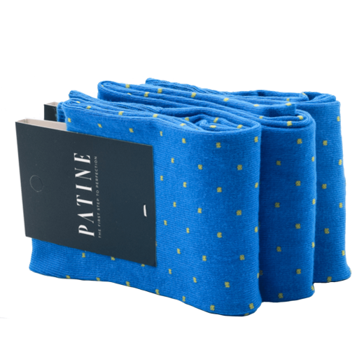 Wysokiej jakości bawełniane skarpety męskie niebieskie w żółte kropki.. Eleganckie skarpety bawełniane