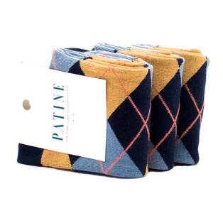 PATINE Socks PARO02-0045 - Granatowe skarpety w błękitno żółte romby