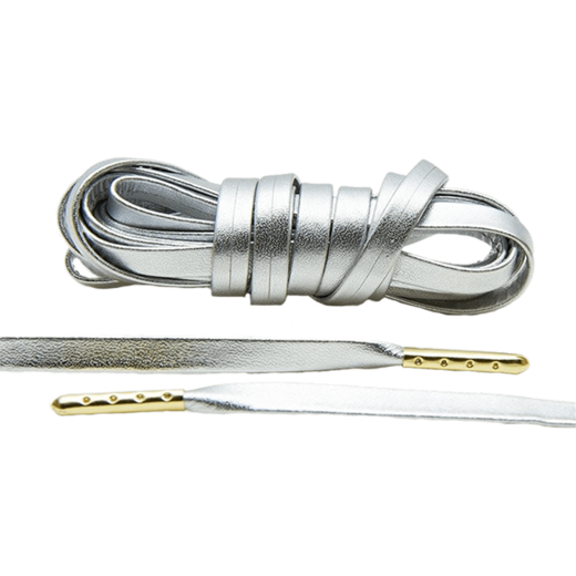 LACE LAB  Luxury Leather Laces 6mm Silver Gold Plated - Srebrne skórzane sznurówki ze złotymi końcówkami