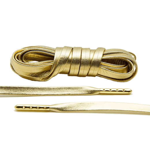 LACE LAB Luxury Leather Laces 6mm Gold Gold Plated - Złote skórzane sznurowadła ze złotymi metalowymi końcówkami