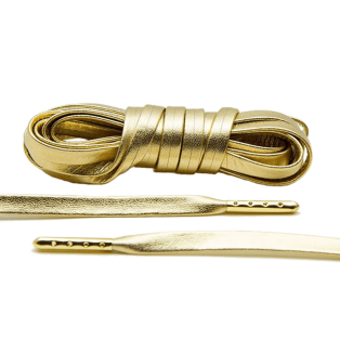 LACE LAB Luxury Leather Laces 6mm Gold Gold Plated - Złote skórzane sznurowadła ze złotymi metalowymi końcówkami