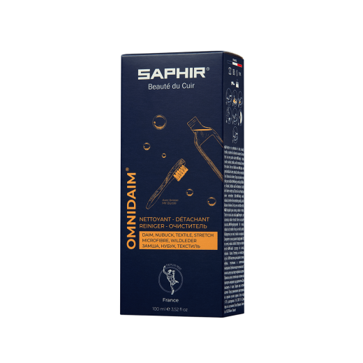 SAPHIR Omnidaim Cleaner do zamszu i nubuku oraz różnego rodzaju tekstyliów ze szczoteczką w zestawie, którym skutecznie wyczyścisz zarówno standardowy brud, jak i uciążliwe plamy. Silny koncentrat, którego moc możesz regulować stopniem rozcieńczenia produktu z wodą
