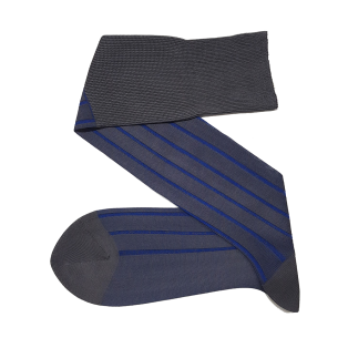VICCEL / CELCHUK Knee Socks Shadow Stripe Gray / Royal Blue - Cienkie podkolanówki męskie