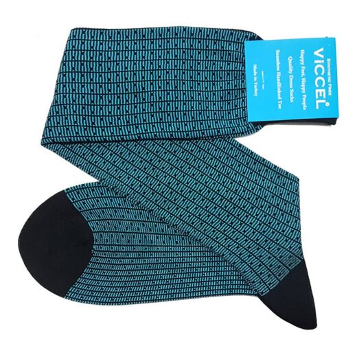 VICCEL / CELCHUK Knee Socks Vertical Striped Black / Blue Dots - Dwukolorowe podkolanówki męskie