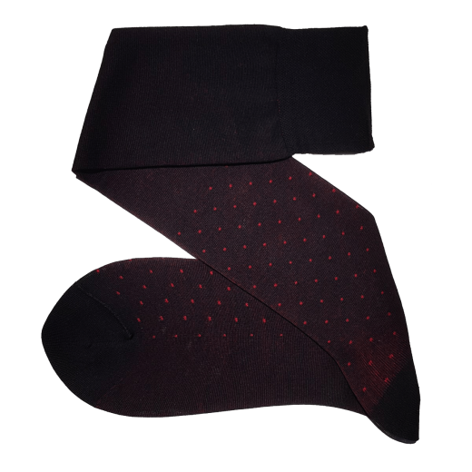 czarne w czerwone kropki ekskluzywne podkolanówki bawełniane męskie viccel knee socks pin dots black red