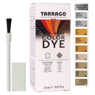 TARRAGO Color Dye SINGLE Metallic Colors 25ml (Paint, Brush, Sponge) - Metaliczne farby akrylowe do skór i butów + pędzelek, gąbka