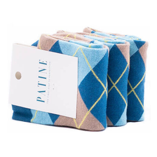 PATINE Socks PARO02-0103 - Niebieskie skarpetki w błękito beżowe romby