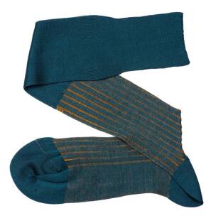 VICCEL / CELCHUK Knee Socks Shadow Stripe Petrolium Green / Mustard - Luksusowe podkolanówki