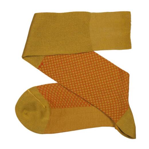 musztardowe luksusowe podkolanówki męskie bawełniane Viccel knee socks fish net mustard orange