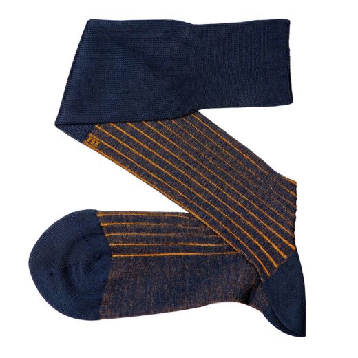 VICCEL / CELCHUK Knee Socks Shadow Stripe Navy Blue / Mustard 