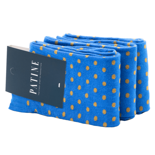 niebieskie w żółte kropki skarpety męskie bawełniane idealne do butów eleganckich 