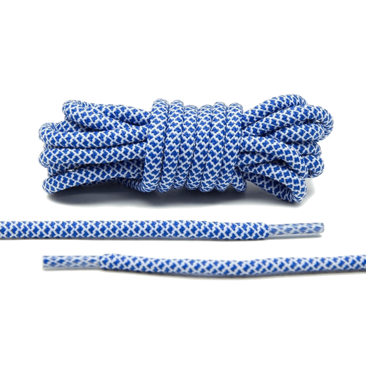 Niebiesko białe okrągłe sznurowadła stworzone  do popularnych modeli Adidas Yeezy 350 Boost czy Adidas NMD