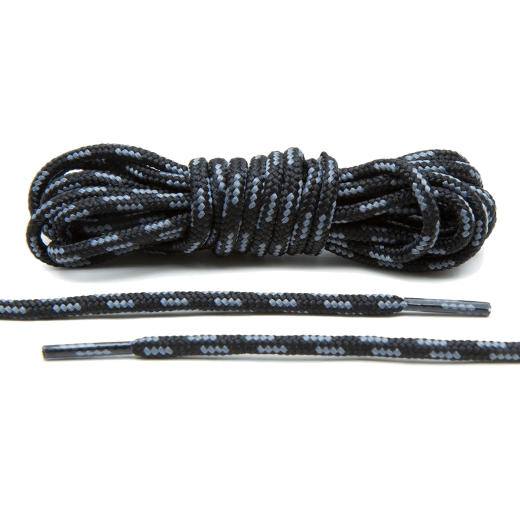 LACE LAB Black / Grey Boot Laces 4mm - Okrągłe sznurowadła do traperów