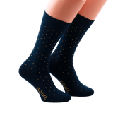 granatowe w żółte kropki skarpety męskie bawełniane idealne do butów eleganckich 