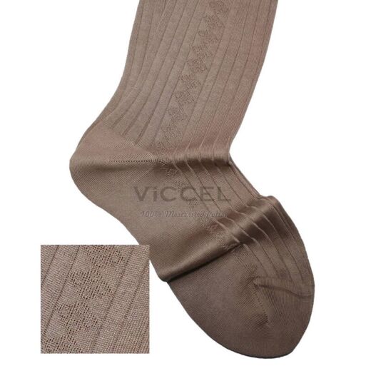 VICCEL / CELCHUK Knee Socks Diamond Textured Tan - Luksusowe podkolanówki męskie VICCEL / CELCHUK Knee Socks Diamond Textured Tan - Luksusowe podkolanówki męskie
