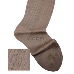 VICCEL / CELCHUK Knee Socks Diamond Textured Tan - Luksusowe podkolanówki męskie