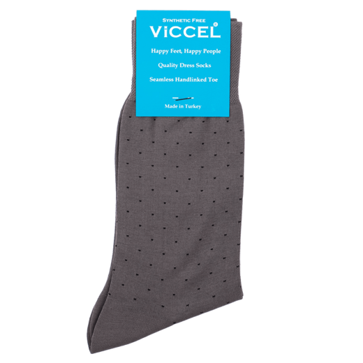 siwe eleganckie bawełniane skarpety męskie w czarne kropki viccel socks pindot gray black