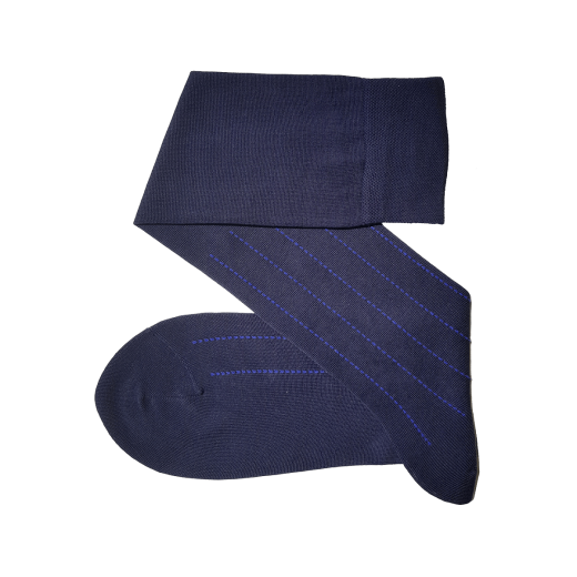 granatowe luksusowe podkolanówki męskie bawełniane w paski niebieskie Viccel knee socks pindot stripe navy blue royal blue
