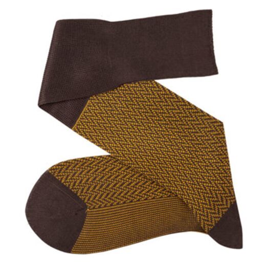 VICCEL / CELCHUK Knee Socks Herringbone Brown / Mustard - Podkolanówki luksusowe