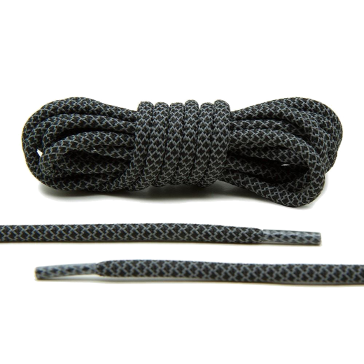 Odblaskowe okrągłe sznurowadła czarne,  stworzone  do popularnych modeli Yeezy boots
czy innych modeli Adidasa.
