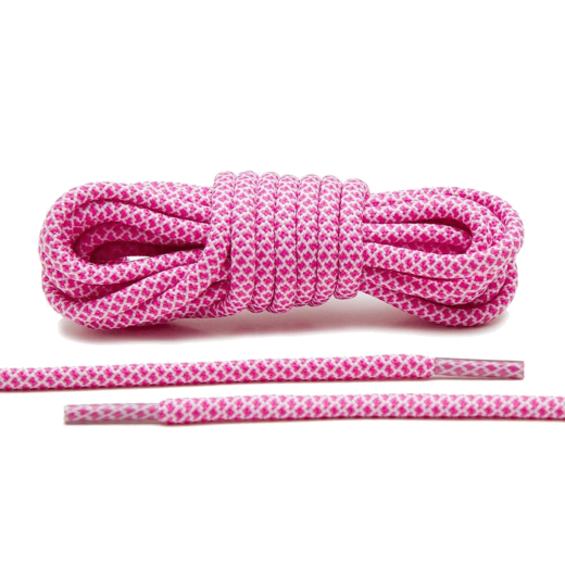 Różowo białe okrągłe sznurowadła stworzone  do popularnych modeli Adidas Yeezy 350 Boost czy Adidas NMD