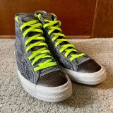 płaskie neonowe limonkowe, zielone sznurowadła Lace Lab. Sznurówki do customizacji sneakersów Jordan, Nike, Air Jordan 1, Retro High, Obsidain