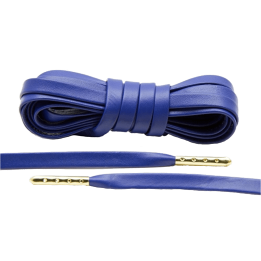 LACE LAB Luxury Leather Laces 6mm Blue Gold Plated - Niebieskie skórzane sznurowadła ze złotymi końcówkami