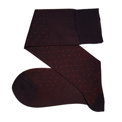 ciemno brązowe ekskluzywne podkolanówki męskie bawełniane męskie viccel knee socks pin dots dark brown orange