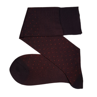 VICCEL / CELCHUK Knee Socks Pin Dots Dark Brown / Orange - Luksusowe dwukolorowe podkolanówki męskie