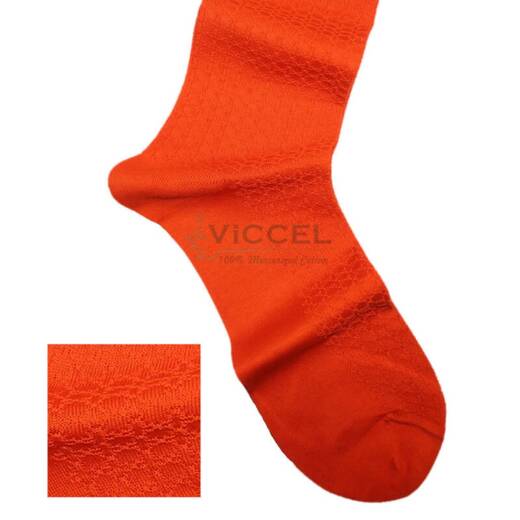 VICCEL / CELCHUK Socks Star Textured Orange - Luksusowe pomarańczowe skarpetki męskie
