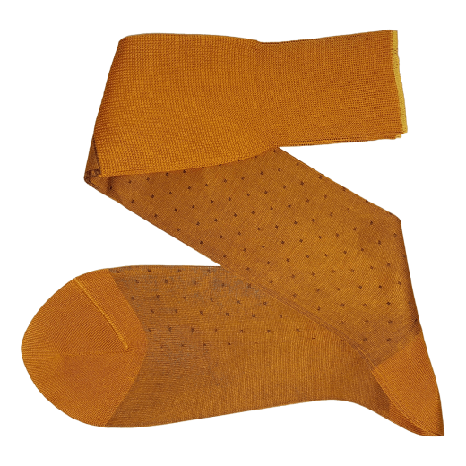 musztardowe ekskluzywne podkolanówki bawełniane męskie viccel knee socks pin dots mustard brown