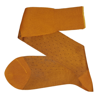 VICCEL / CELCHUK Knee Socks Pin Dots Dark Mustard / Brown - Klasyczne podkolanówki męskie