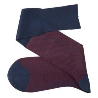 VICCEL / CELCHUK Knee Socks Herringbone Navy Blue / Burgundy - Podkolanówki luksusowe