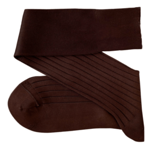 VICCEL / CELCHUK Knee Socks Elastane Cotton Brown - Brązowe klasyczne podkolanówki męskie
