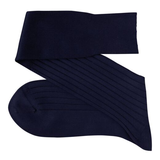 VICCEL / CELCHUK Knee Socks Solid Navy Blue Cotton - Luksusowe podkolanówki męskie