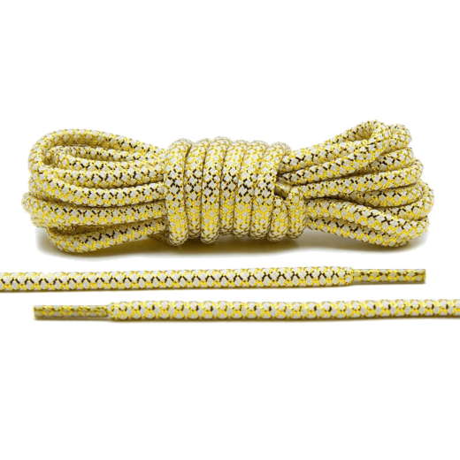 Metaliczne złoto białe okrągłe sznurowadła stworzone  do popularnych modeli Adidas Yeezy 350 Boost czy Adidas NMD