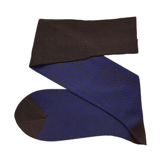 brązowo niebieskie ekskluzywne podkolanówki bawełniane męskie viccel knee socks herringbone brown royal blue