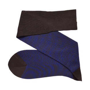 VICCEL / CELCHUK Knee Socks Herringbone Brown / Royal Blue - Luksusowe dwukolorowe podkolanówki męskie