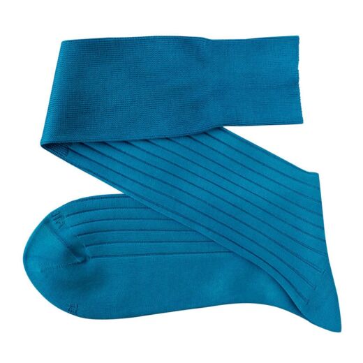 VICCEL Knee Socks Solid Turquoise Cotton