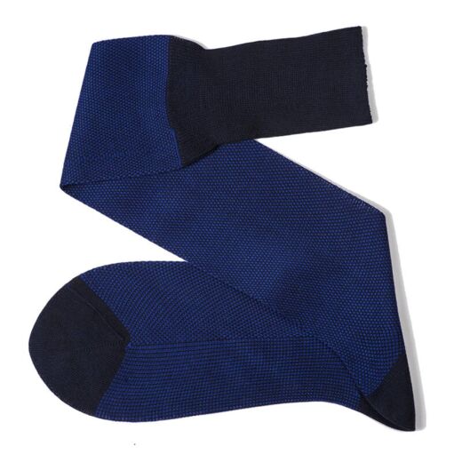 VICCEL / CELCHUK Knee Socks Birdseye Navy Blue / Royal Blue - Luksusowe dwukolorowe podkolanówki męskie