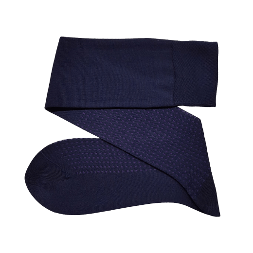 granatowe luksusowe podkolanówki męskie bawełniane w kropki fioletowe Viccel knee socks Navy Blue Purple Square Dots