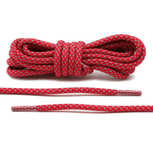 Czerwone odblaskowe okrągłe sznurowadła do butów LACE LAB 3M Reflective Inverse laces, personalizacja obuwia, custom, customizacja adidasów