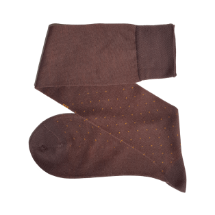 VICCEL / CELCHUK Knee Socks Pin Dots Brown / Mustard Cotton - Luksusowe podkolanówki dwukolorowe