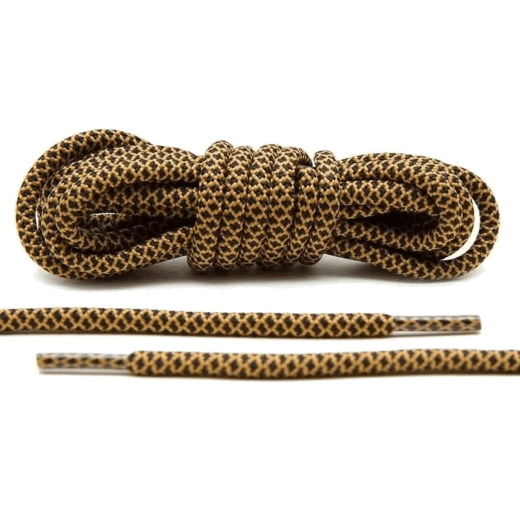 Czarno jasnobrązowe okrągłe sznurowadła stworzone  do popularnych modeli Adidas Yeezy 350 Boost czy Adidas NMD